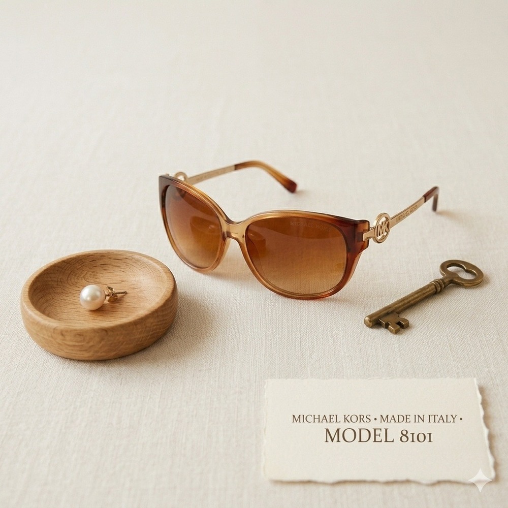 Michael Kors 8101 Made in‎ Italy Gold & Amber Sunnies Quiet Luxury Oversized